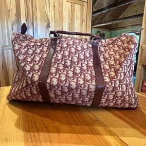 Designer-Inspired Burgundy Canvas Travel Duffle Bag